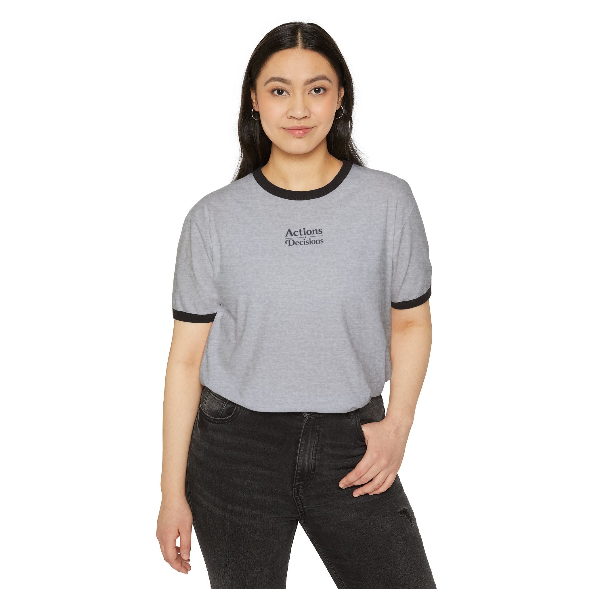 Actions Over Excuses Ringer T‑Shirt — Minimal Motivational Tee