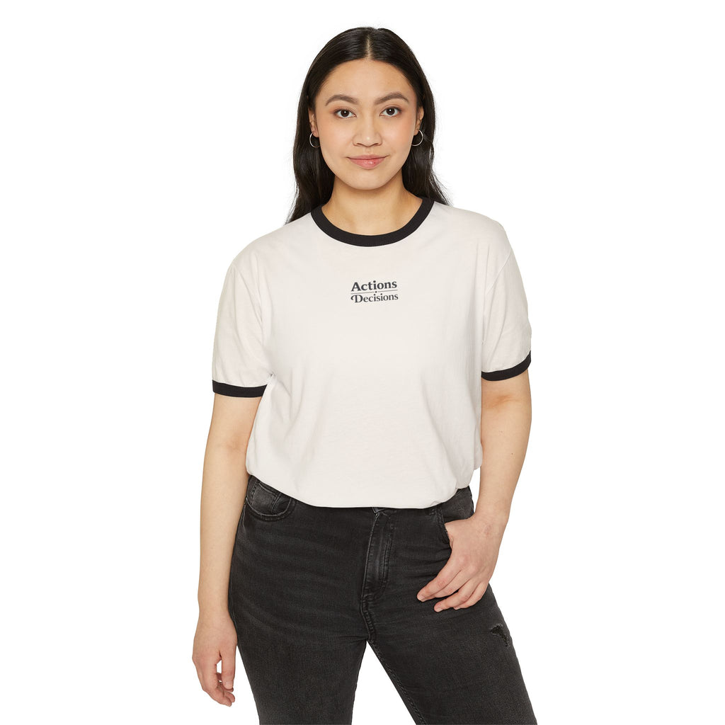 Actions Over Excuses Ringer T‑Shirt — Minimal Motivational Tee