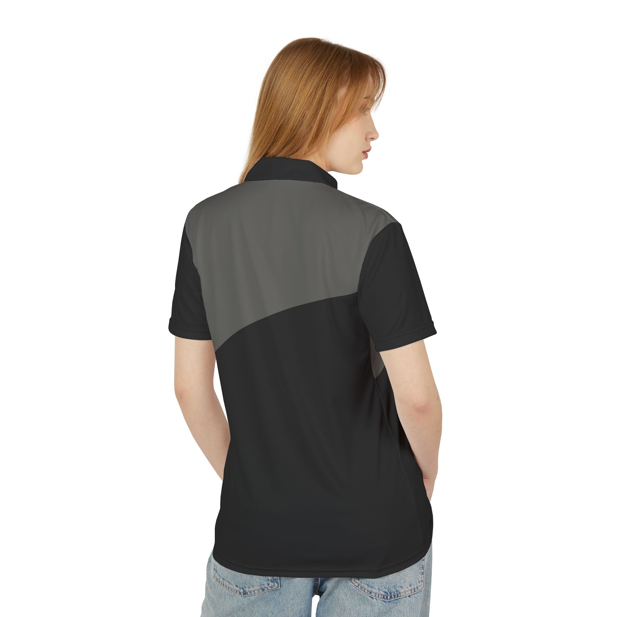KM Apparel Premium Unisex Polo Shirt | Black & Charcoal Colorblock | All-Over Print | Casual Golf & Business Casual Tee